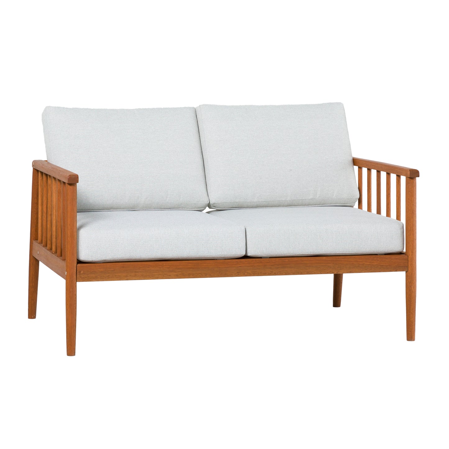 Contemporary Cushioned Eucalyptus Wood Patio Loveseat – Brown