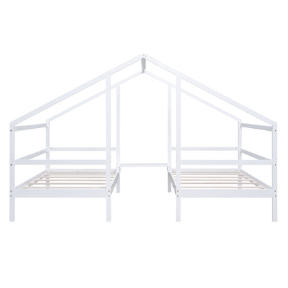 Double Twin Size Triangular House Beds with Built-in Table,White(Old SKU:WF286895AAK)