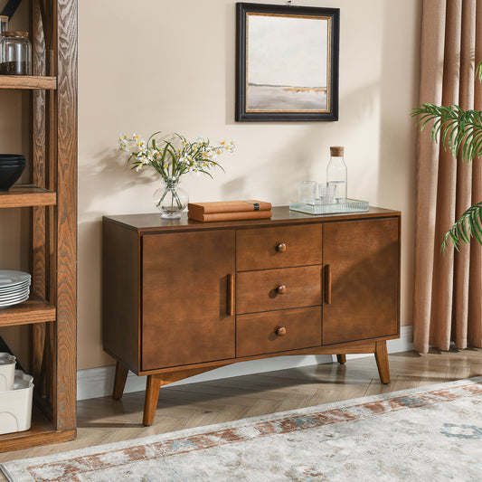 47.3" Mid Century Modern Sideboard Buffet Cabinet with Storage, Storage Cabinet with 2 Doors and 3 Drawers for Kitchen Dining Living Room Bedroom, Accent Console Table, Walnut