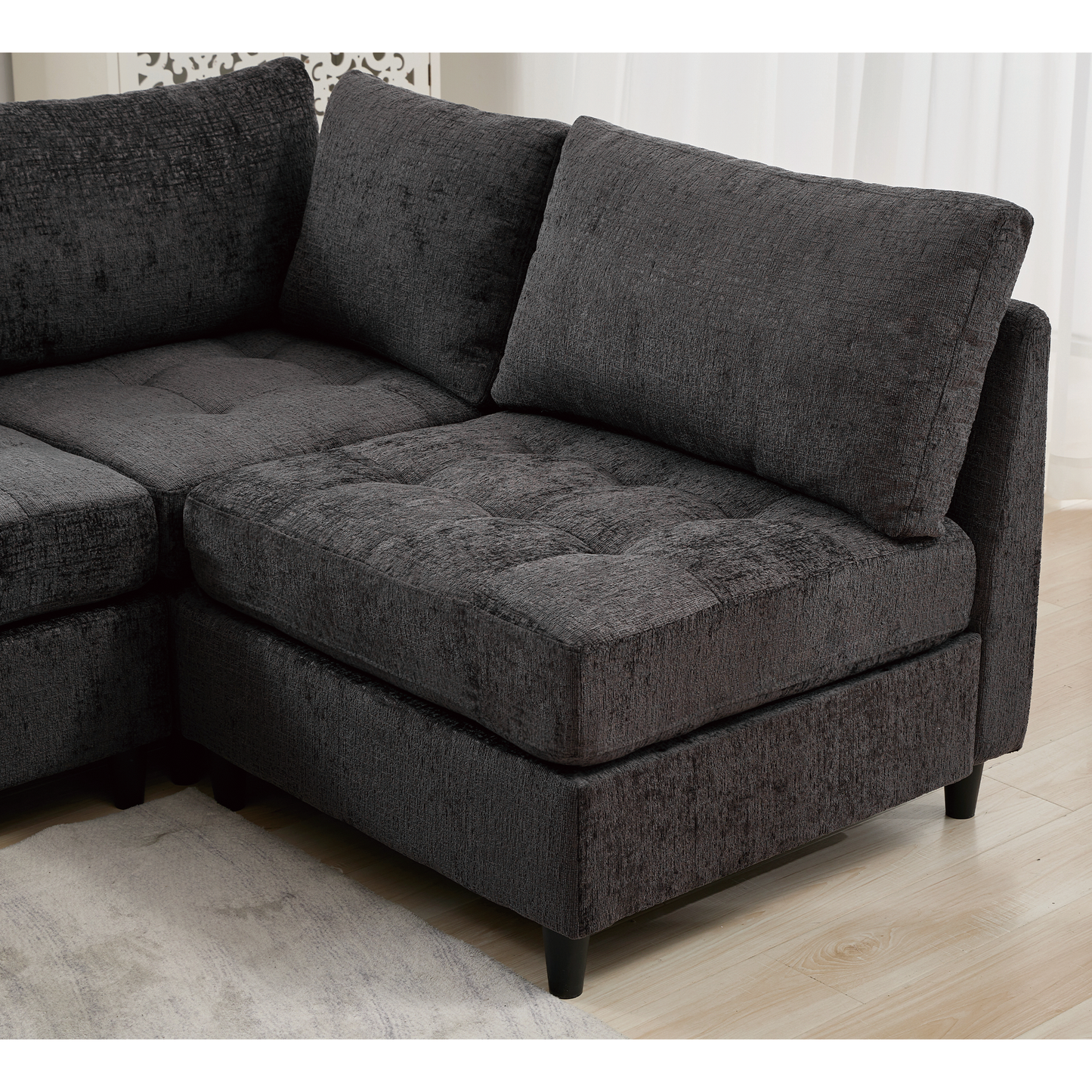 [NEW ARRIVED] [VIDEO PROVIDED]   Modular Sectional Couch with Storage Ottoman, U Shaped Sofa, Storage Ottoman,Minimalist ,Convertible Modular Sofa,Chenille ,Upholstered,6 Seat,Living Room,  Dark  Gray