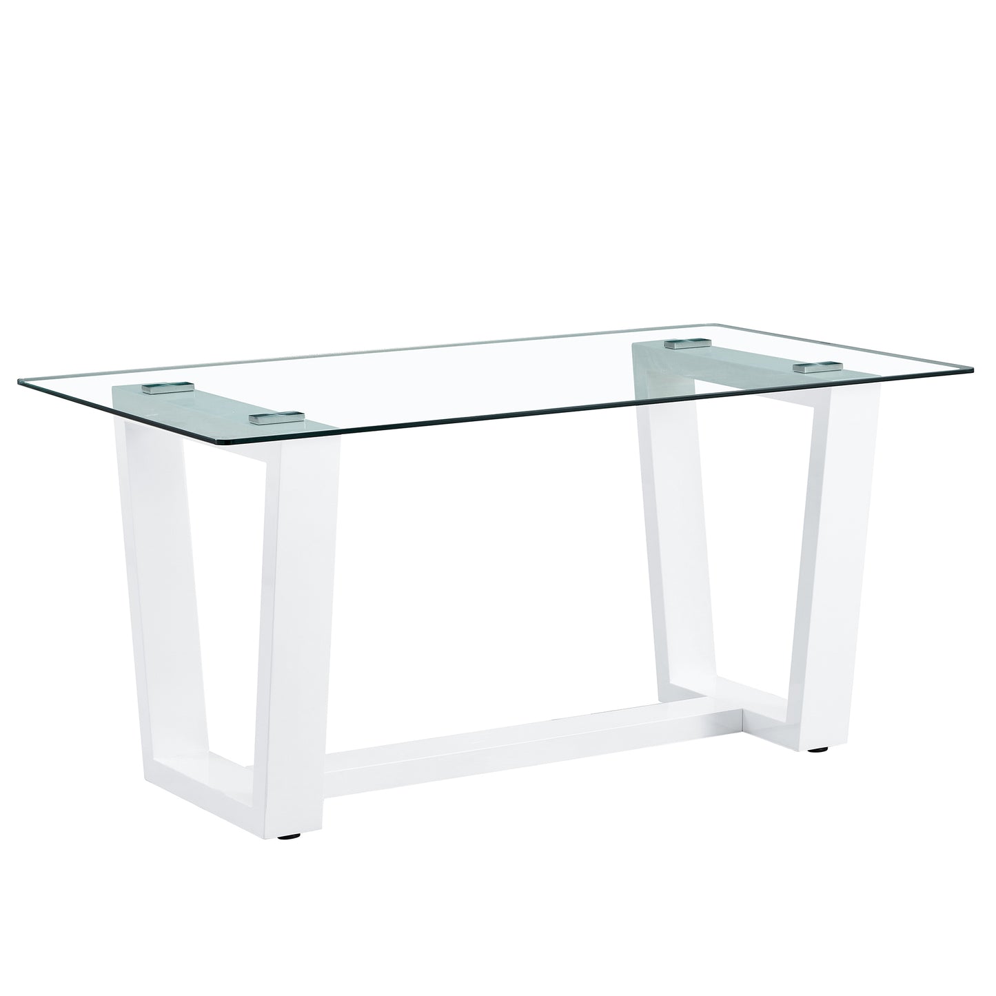 Glass Dining Table Large Modern Minimalist Rectangular for 6-8 with 0.4" Tempered Glass Tabletop and white MDF Trapezoid Bracket,For Kitchen Dining Living Meeting Room Banquet Hall F-1550 W1151S00323