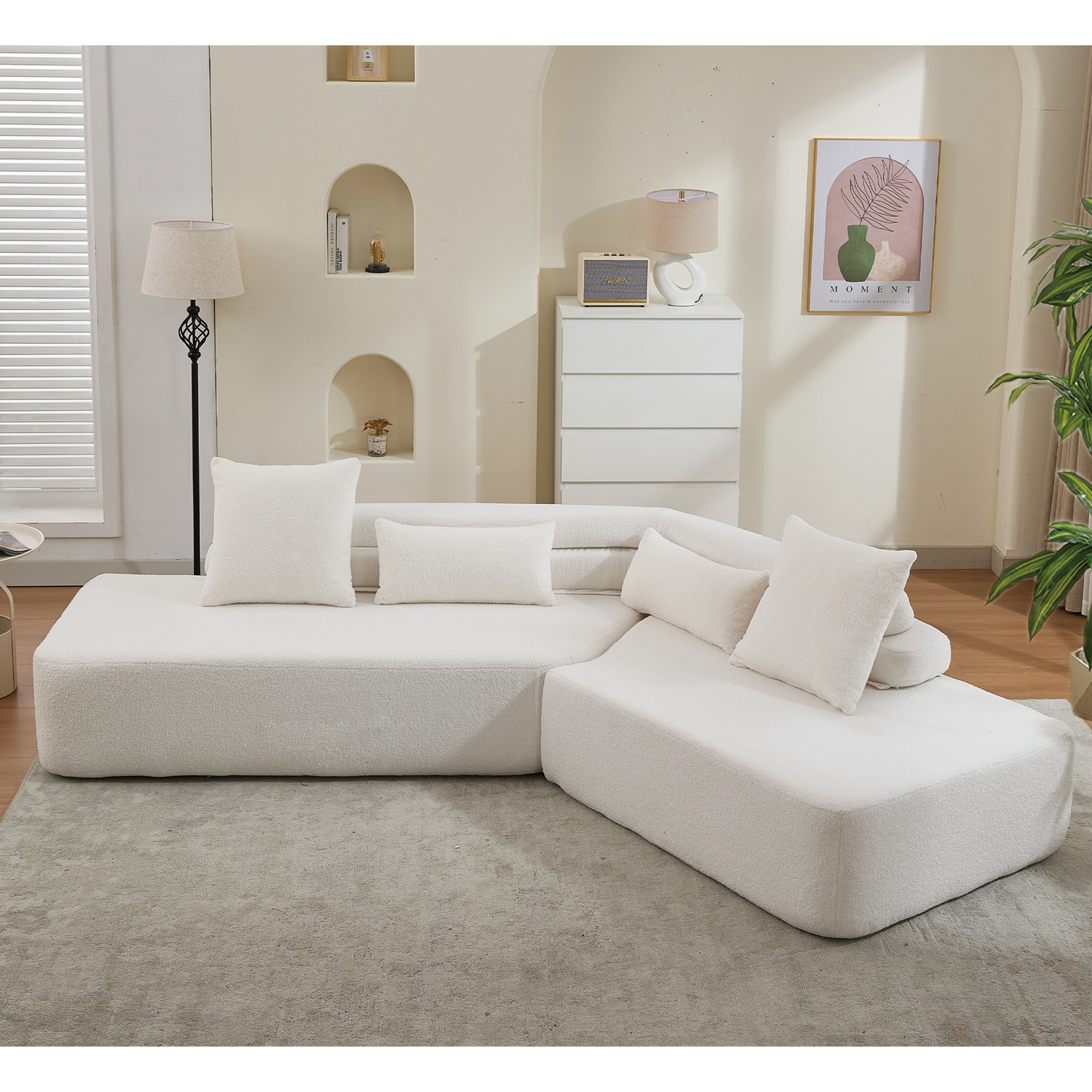 [NEW ARRIVED] [VIDEO PROVIDED] 128"Minimalist Cloud Sectional Couch ,Modern Couches ,4-Seater ,No Assembly,Two modular sofa,Boucle Teddy  Fabric, upholstered , anti-wrinkle fabric, Beige