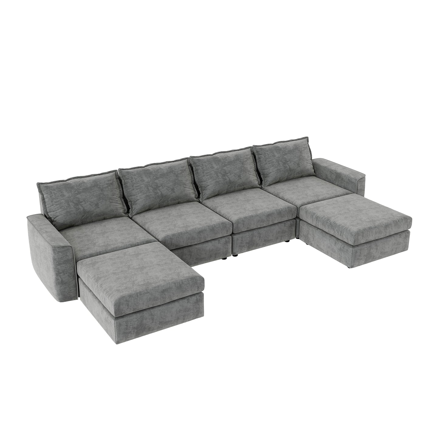 [VIDEO provided][New]115*58" Chenille Modular Sectional Sofa,U Shaped Reversible Couch,Free Combination,6 Seat Sleeper Sofa Bed with Ottoman,Convertible Oversized Indoor Furniture for Living Room,Gray