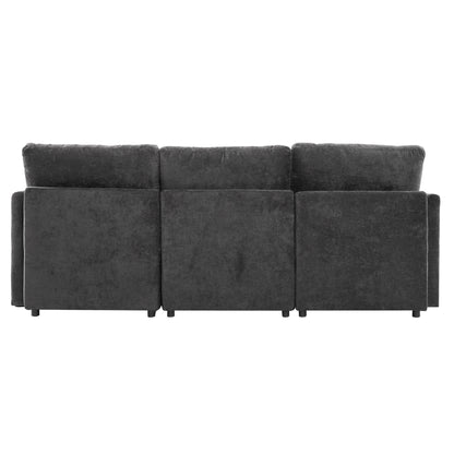 85.4" Sectional Sofa Modular Sofa U-shaped Sofa Couch Sofa Bed L-shaped Sofa with a Movable Ottoman and Two USB Ports for Living Room, Black