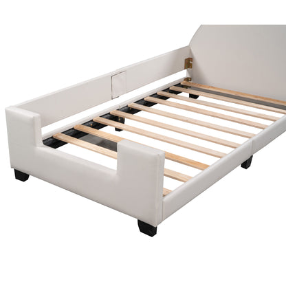 Twin Size Upholstered Daybed with Carton Ears Shaped Headboard, White