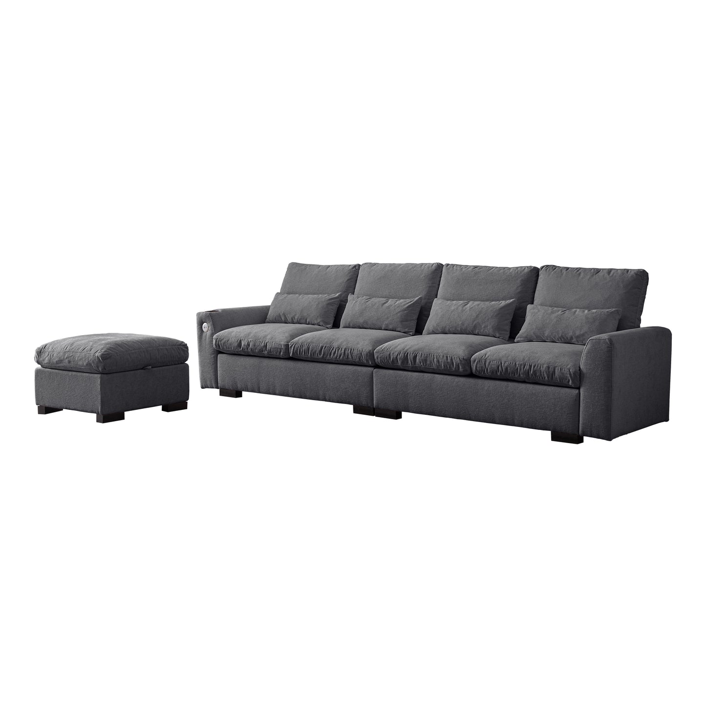 [VIDEO] provided]114.5"Modern Modular L Shaped Chenille Sofa Couch Reversible Ottoman With Storage Removable and Washable Cushions Sofa With USB Ports & Cup Holder For Living Room