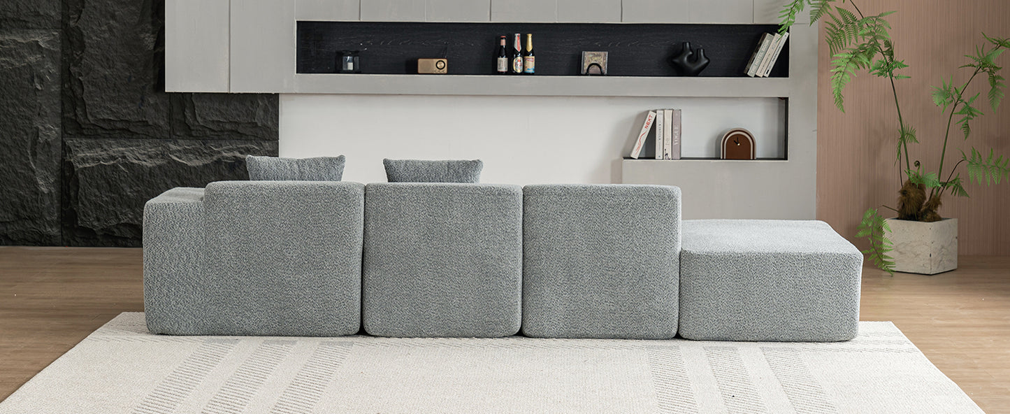 116.5" Sectional Sofa Full-compressed Sofa Couch Free-combined Sofa for Living Room, Grey