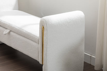 032-Teddy Fabric Storage Bench Bedroom Bench With Gold Metal Trim Strip For Living Room Bedroom Indoor,Ivory