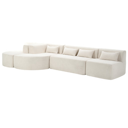 143.7" Upholstered Sofa Free-combined Sofa Couch with Two Chaise Lounge and Five Back Pillows for Living Room, Beige