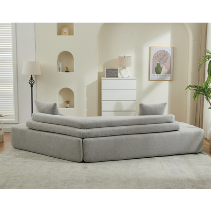 [NEW ARRIVED] [VIDEO PROVIDED] 128"Minimalist Cloud Sectional Couch ,Modern Couches ,4-Seater ,No Assembly,Two modular sofa,Boucle Teddy  Fabric, upholstered , anti-wrinkle fabric,Light Gray