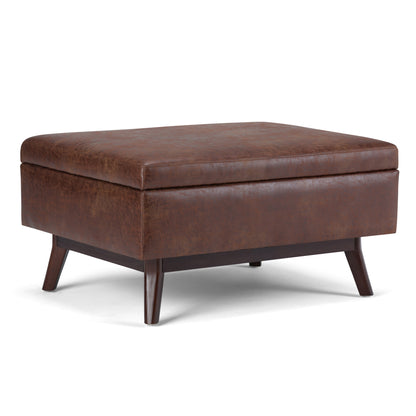 Owen - Coffee Table Storage Ottoman - Distressed Saddle Brown