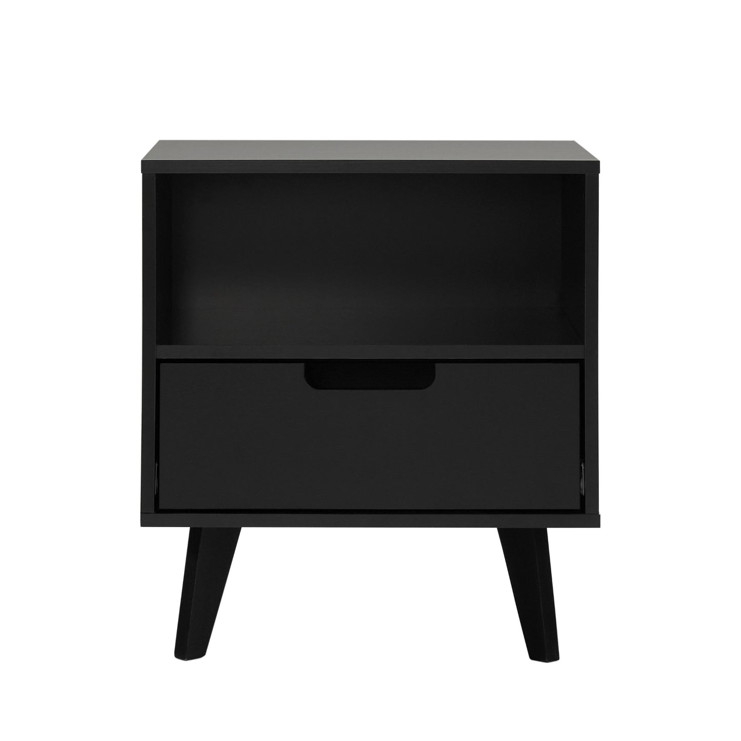 Modern 1-Drawer Nightstand with Open Cubby – Black