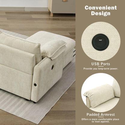 146.9" L-shaped Sofa Sectional Sofa Couch Pull-out Sofa Bed with a Movable Storage Ottoman, a Storage Chaise Lounge and Two USB Ports for Living Room, Beige