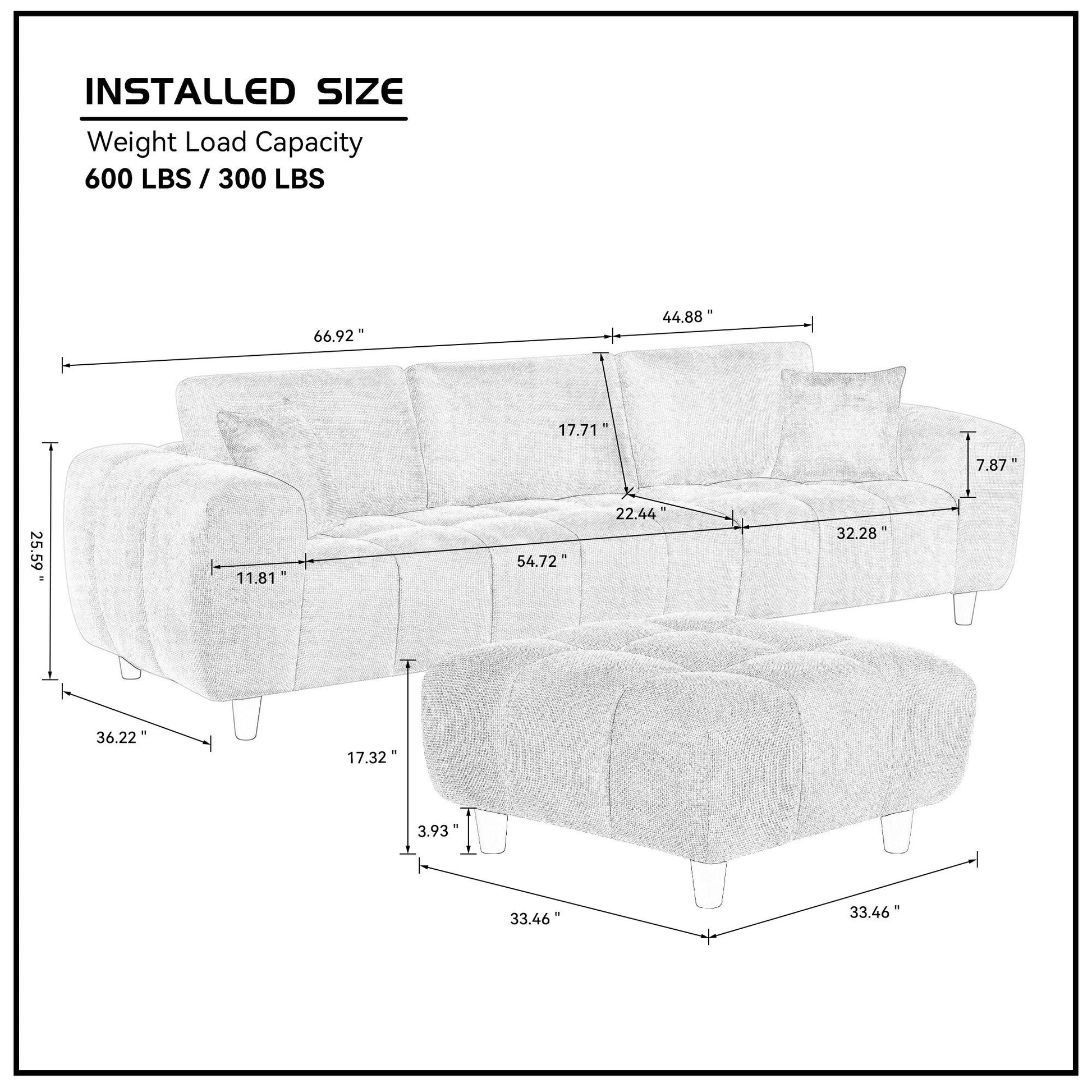 Convertible Sectional Sofa Couch, L Shaped Sofa with Fabric Couch,Modern Design Marshmallow Sofa for Living Room and Office,Caramel