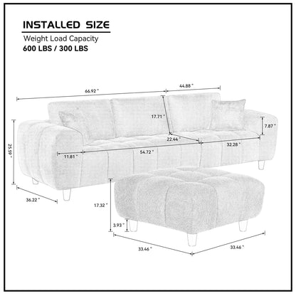 Convertible Sectional Sofa Couch, L Shaped Sofa with Fabric Couch,Modern Design Marshmallow Sofa for Living Room and Office,Caramel