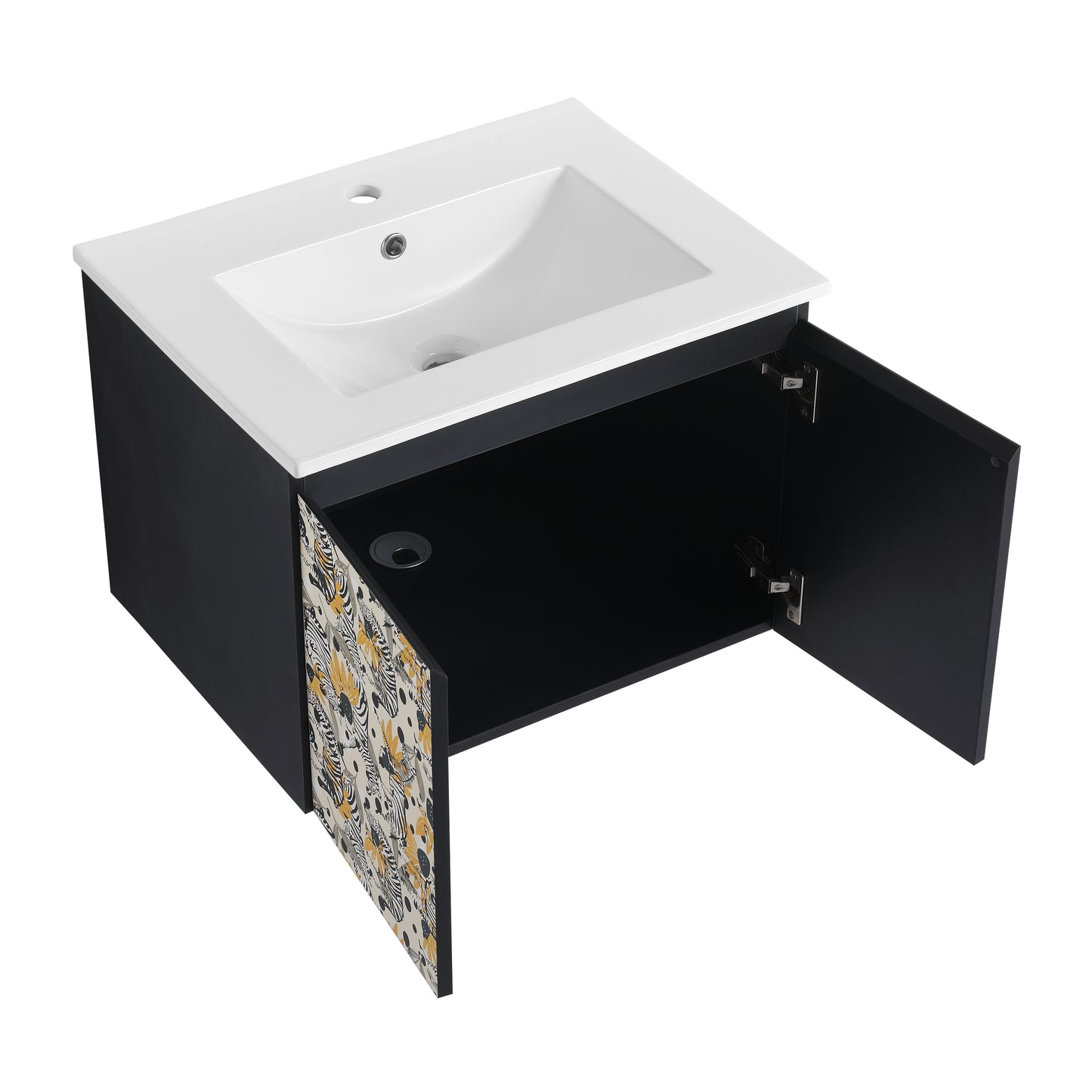 24'' Floating Wall-Mounted Bathroom Vanity With Ceramics Sink & Soft-Close Cabinet Door, KD-Package