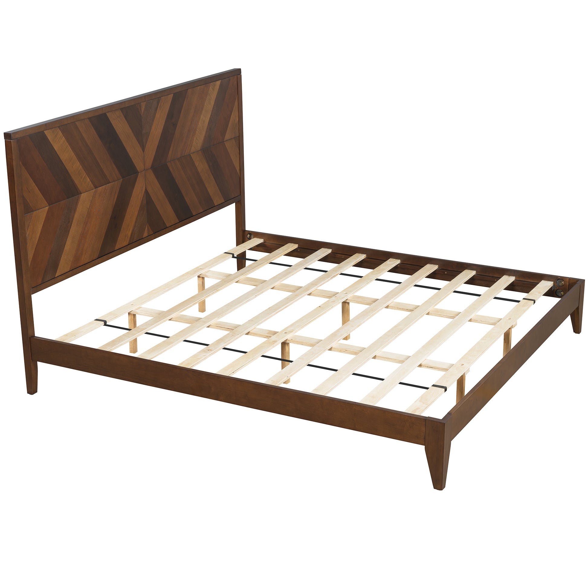 Mid-Century Modern Platform Bed Wood Slat Support with No Box Spring Needed,King Walnut