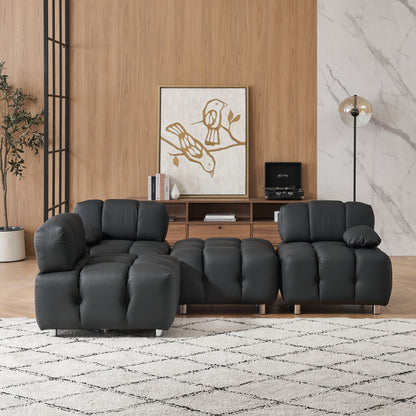 A 90.60-inch technology cloth black sofa, waterproof, stain and cat scratch resistant, can comfortably sit in the apartment bedroom without taking up space.