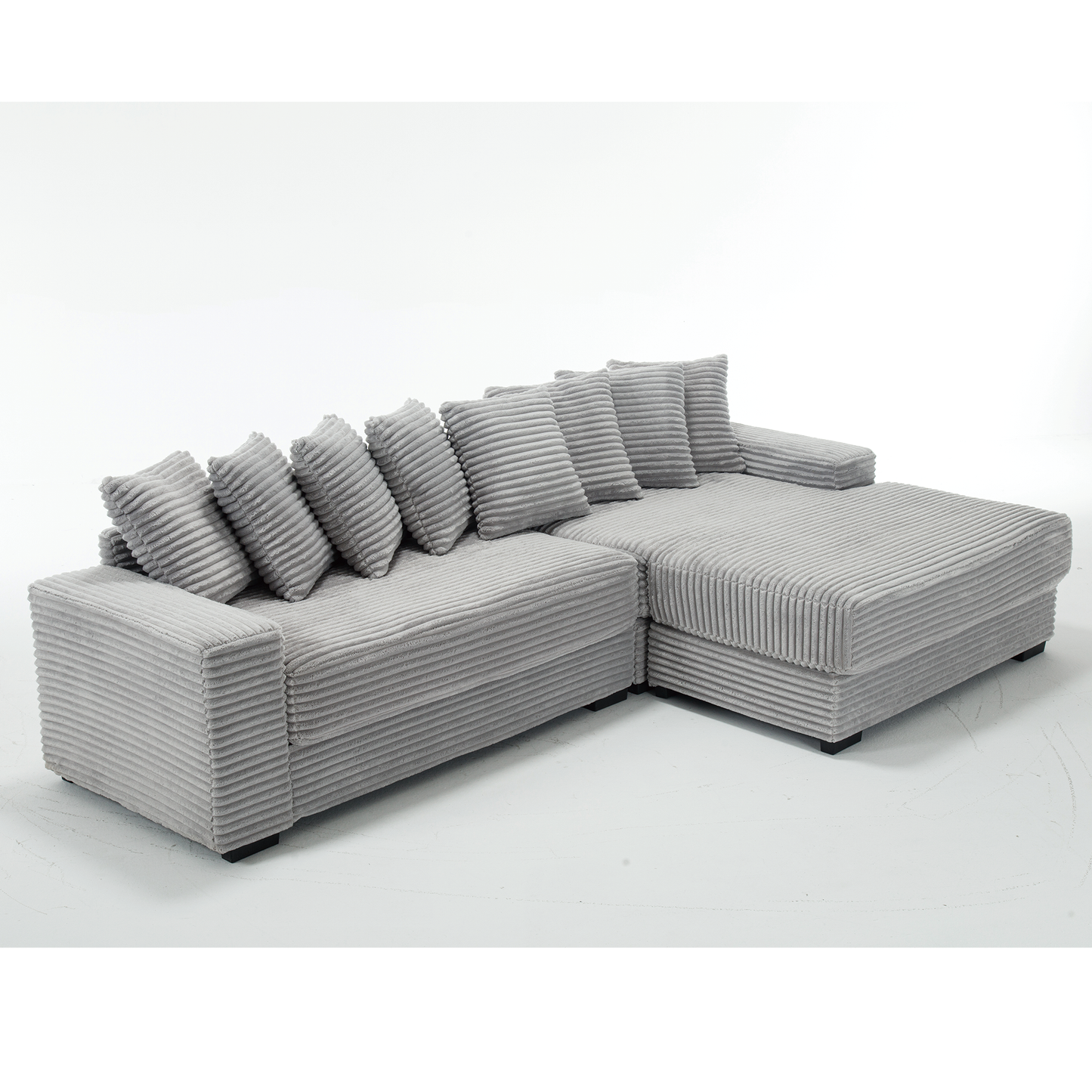 [NEW ARRIVED] [VIDEO PROVIDED] Oversized Two-Piece Couches, L Shaped Sofa, Corduroy, Right Chaise Daybed,with Armrests,Eight Throw Pillows,Corner Sofa,Easy To Assemble, Gray