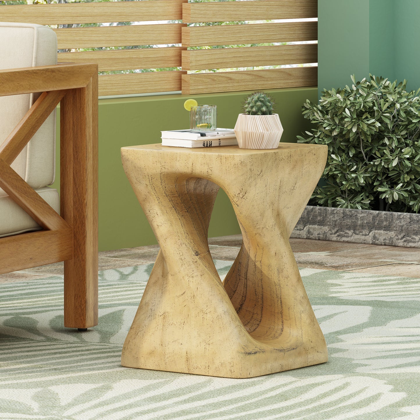 MGO Twist Shape Side Table, Wood-like texture, Natural Color