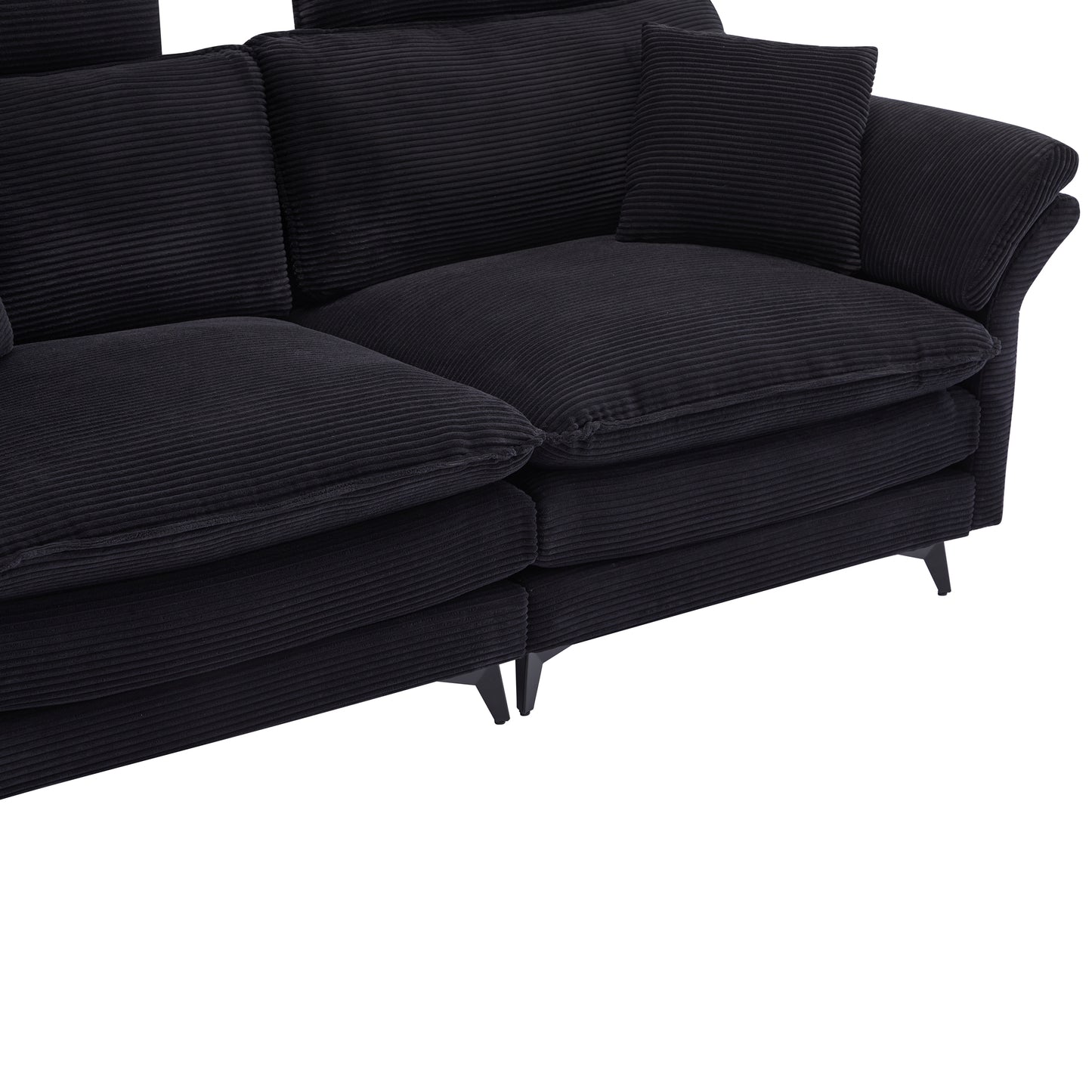 [VIDEO/New] Deep Seat Sectional Sofa, Comfortable Cloud Sofa with Ottomans, loveseat Sofa, 85.8''Modern Corduroy Upholstered Sectional Sofa for Living Room, Apartment, Studio, Office (Black).