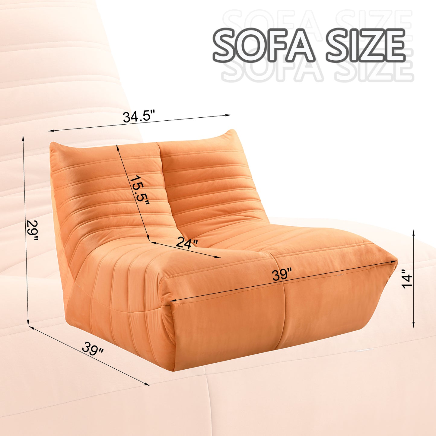 Fireside chair, Large bean bag chair for adults, Lazy floor sofa for home, Playing bean bag chair, One-piece high resillence sponge, Flannelette fabric, Orange