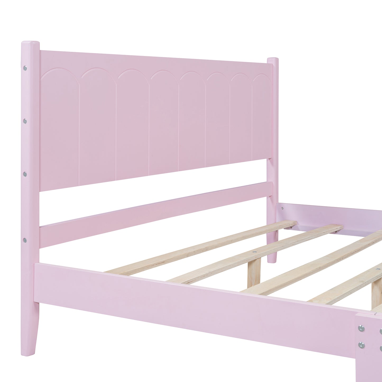 Queen Size Wood Platform Bed Frame, Retro Style  Bed with Rectangular Headboard,No Need Box Spring,Pink