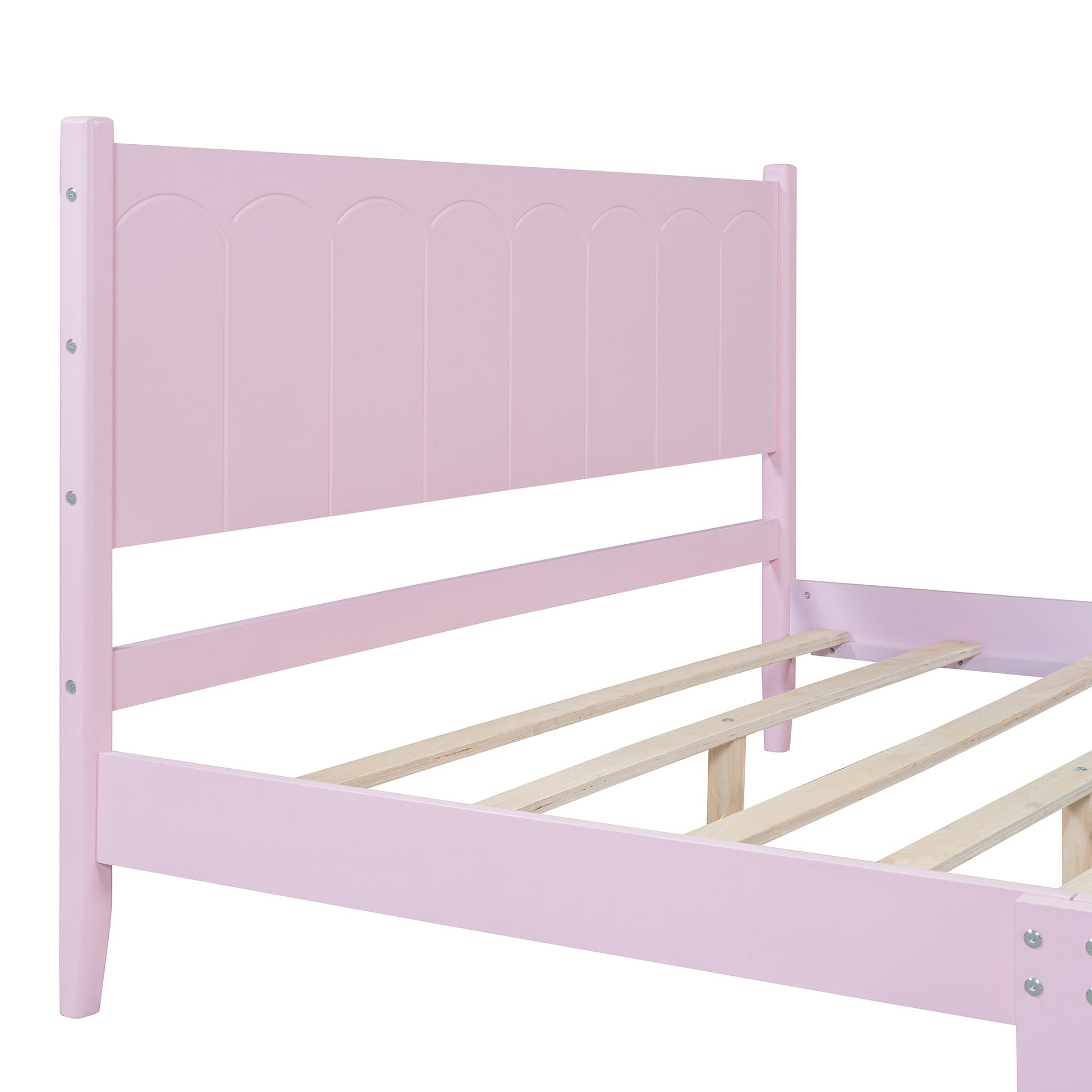 Queen Size Wood Platform Bed Frame, Retro Style  Bed with Rectangular Headboard,No Need Box Spring,Pink