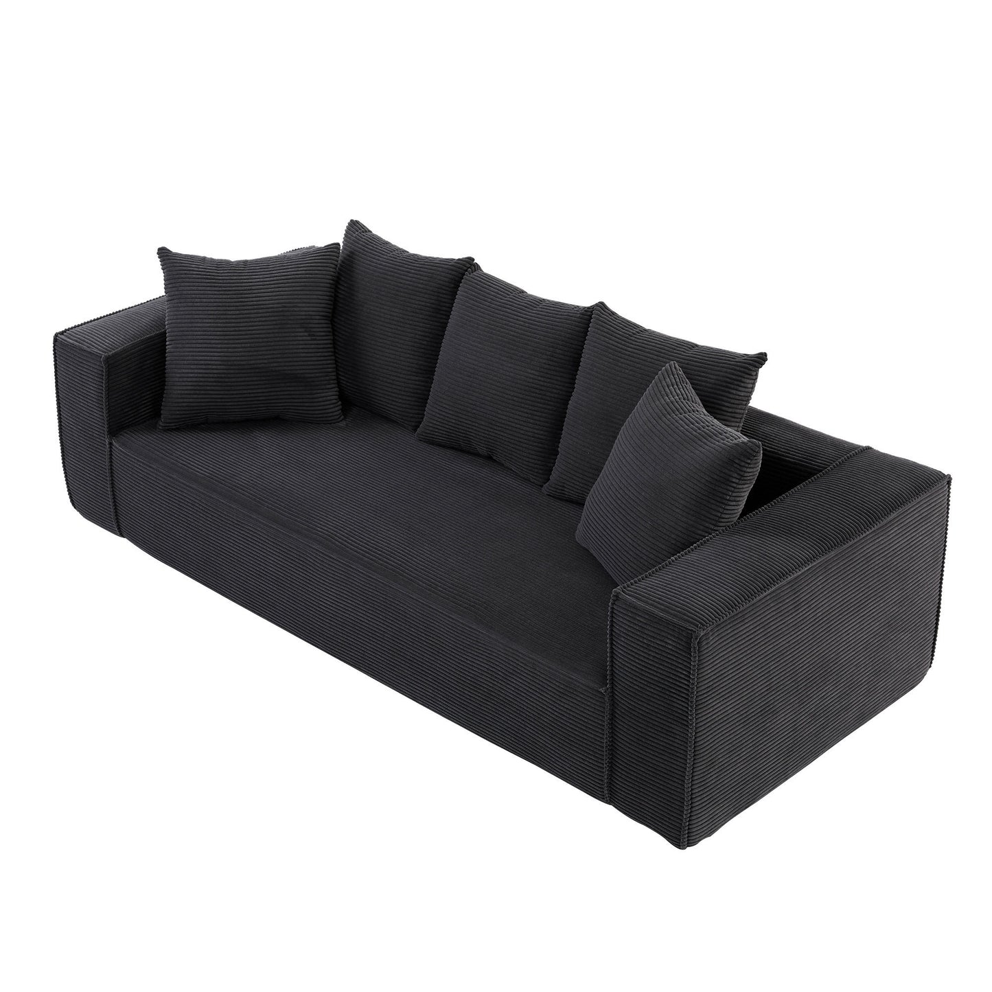 88.97 inch Soft Corduroy Upholstery Streamlined Design sofa with 5 Pillows, Ample and Cozy 3 Seater Couch for Modern Spaces for Living room,office BLACK