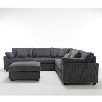 {NEW ARRIVAL} {VIDEO provided} Oversized Modular Sectional Sofa Couches Set,Corduroy Upholstered Deep Seat Comfy Sofa for Living Room,Dark Gray