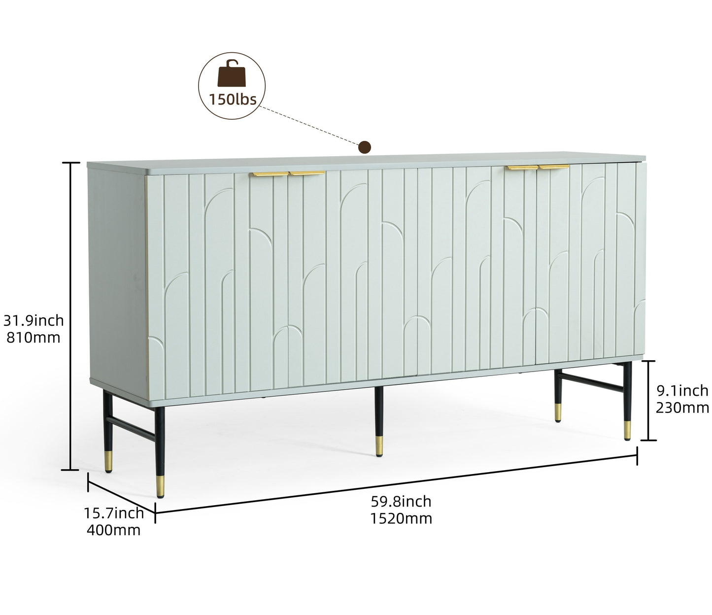 Sideboard Buffet Cabinet, Modern Accent Cabinet with 4 Door, Entryway Cabinet with Storage for Living Room, Dinning Room,Gray