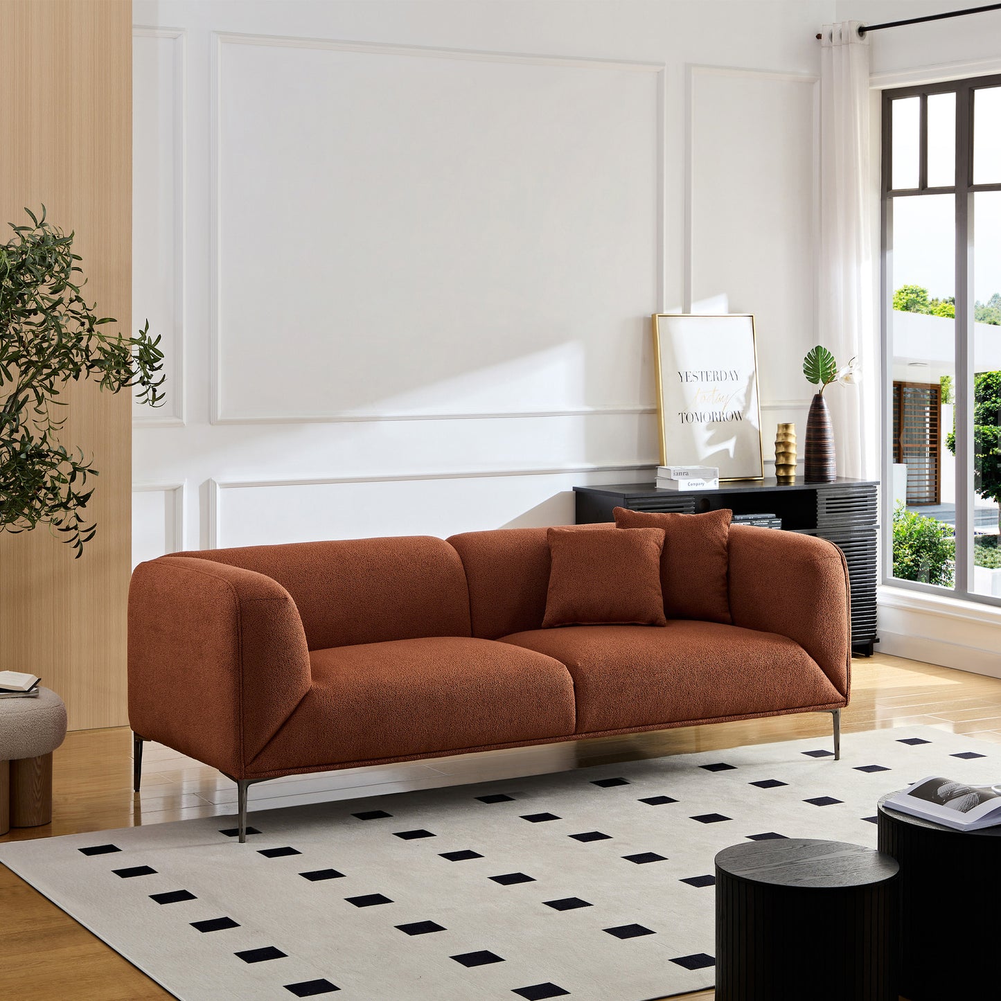 WKS2 Brown sofa can be placed in the studio, living room, attic multiple scenes, modern style simple fashion, size 89.37* 35.43* high 28.74 inches