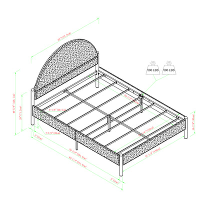 Modern Upholstered Curved Headboard Queen Bedframe – Oatmeal