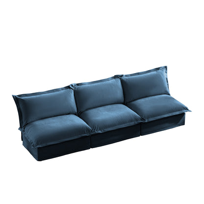 Modern Upholstered Modular Armless 3 Seater Sofa,Deep Seat 3- Seat Sofa Couch Armless Sofa Couch Free Combination, Chenille Fabric, Blue