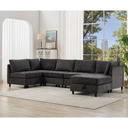 [NEW ARRIVED] [VIDEO PROVIDED]   Modular Sectional Couch with Storage Ottoman, U Shaped Sofa, Storage Ottoman,Minimalist ,Convertible Modular Sofa,Chenille ,Upholstered,6 Seat,Living Room,  Dark  Gray