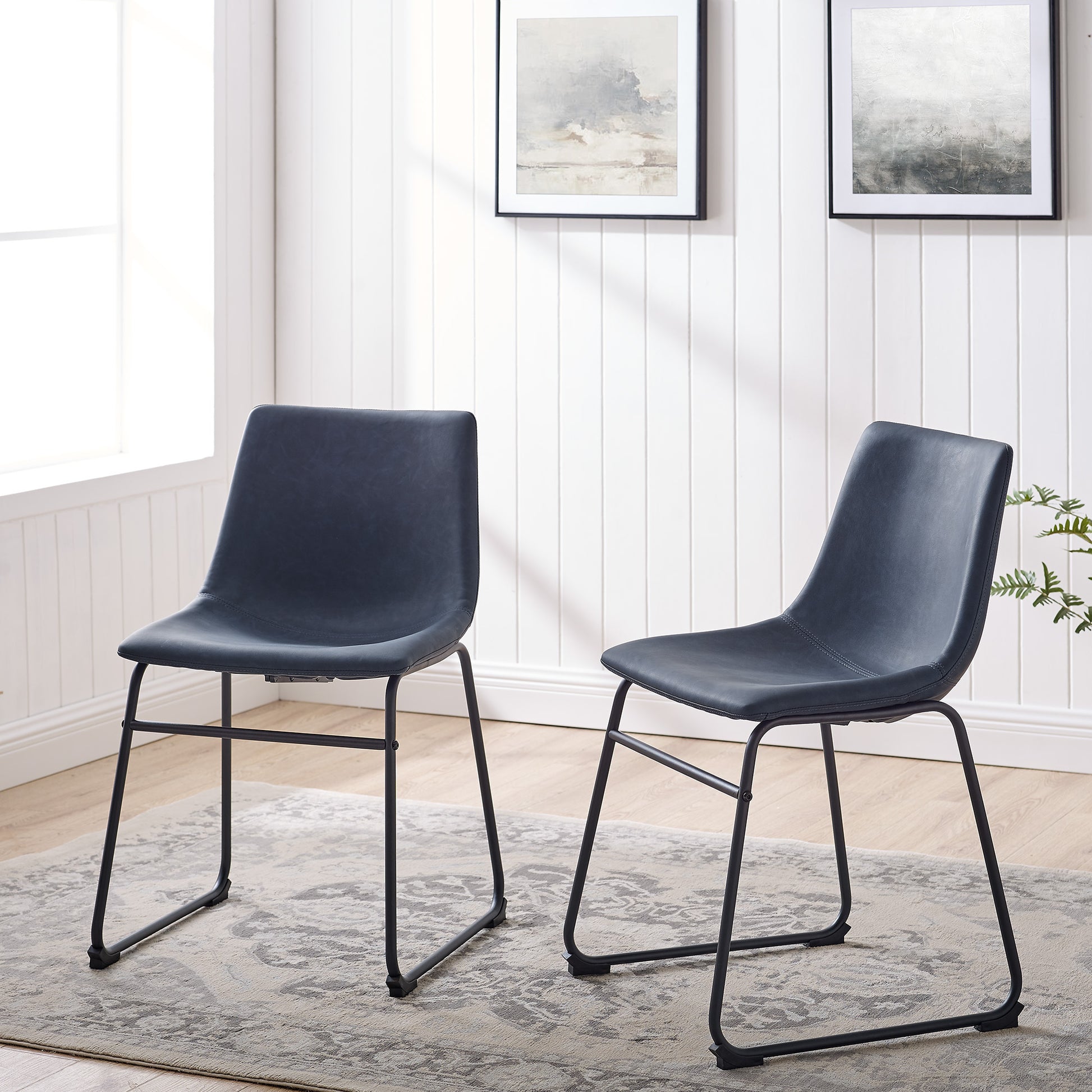 Industrial Faux Leather Dining Chairs, Set of 2 - Blue