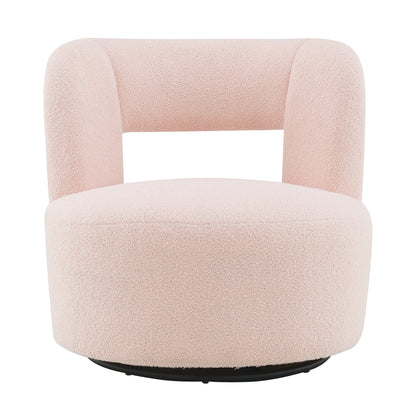 Swivel Barrel Chair with Soft Teddy Fabric, Comfy Round Accent Chair for Living Room.Upholstered Performance Fabric for Living Room Bedroom Reading Waitingroom,1 PC,Teddy Light Pink