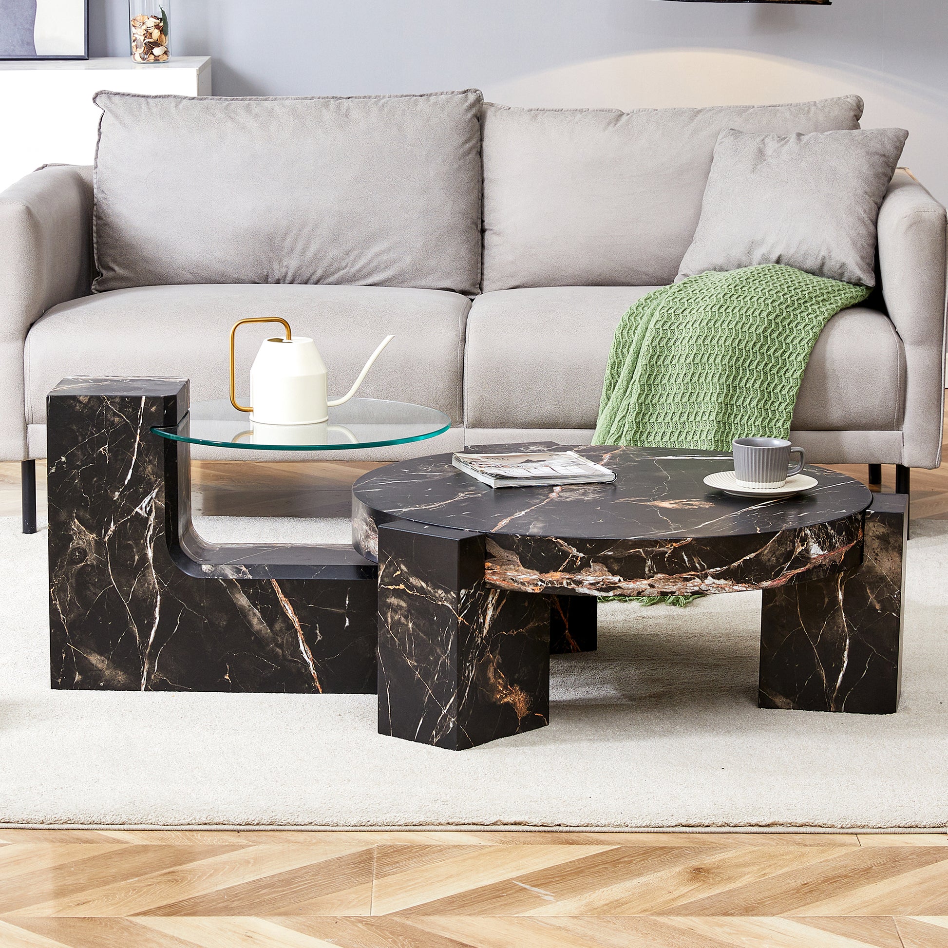 The detachable double-decker coffee table, the stylish design is more precious, and the detachable design can make the use of space more flexible and suitable for various scenes.