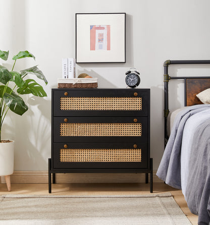 Yara Rattan Mid Century Modern Nightstand, Bedside Table