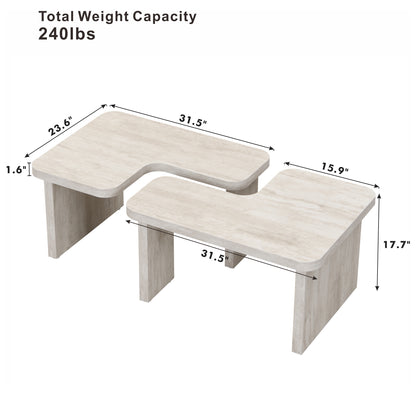 47.24*23.62 inch and 35.43*31.49 inch Rectangle Wood Detachable Coffee Table, Single L Shape Farmhouse Coffee Table for Dining Room, Garden, white