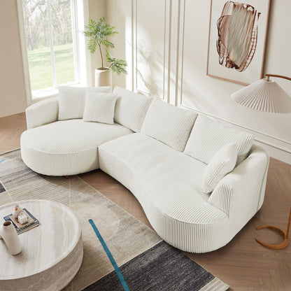 122.04 inch Oversized Sectional Sofa, Modern Couch with Chaise, Comfy Sofa Couch with Left  Facing Chaise, White Corduroy Sofa