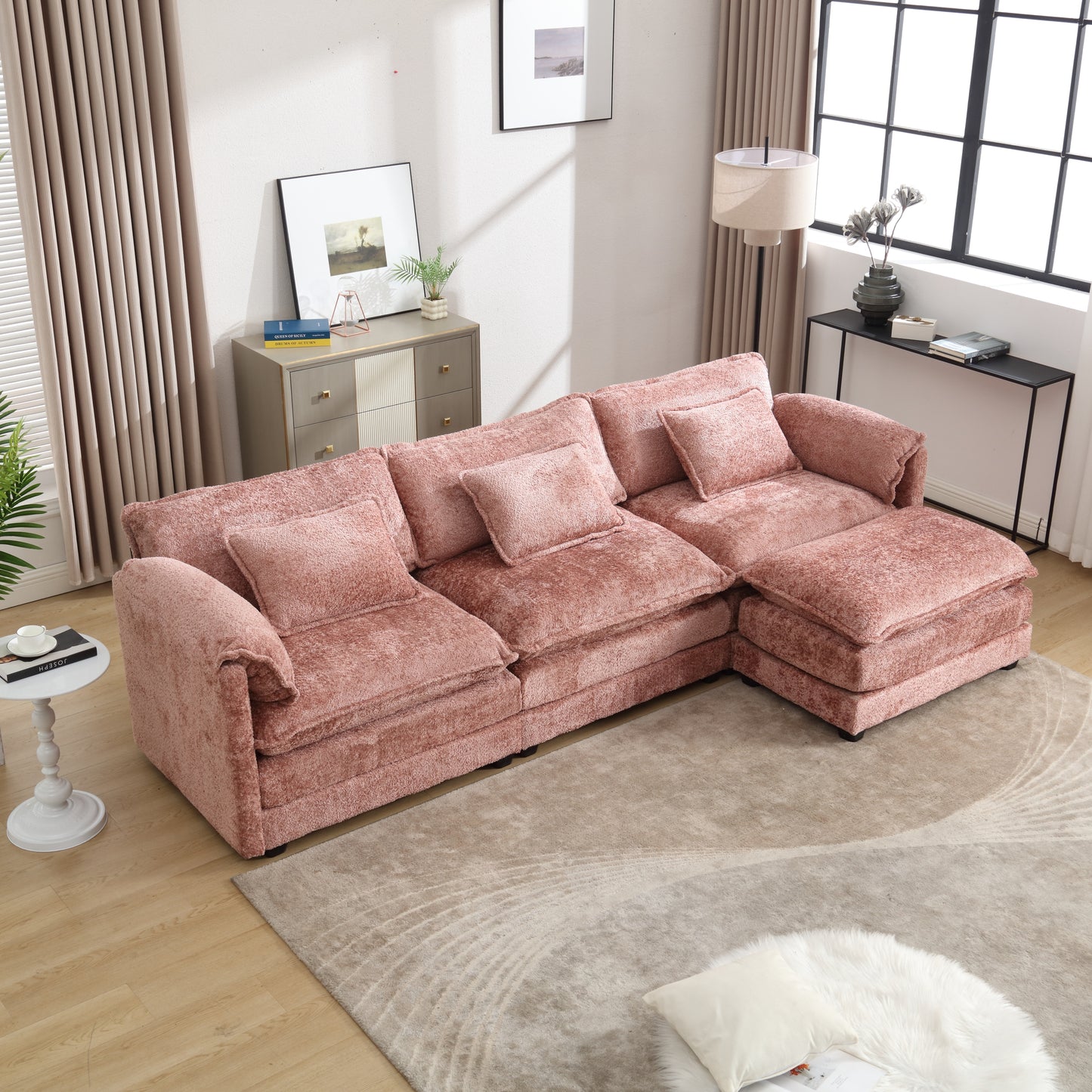 Modern Large boucle Fabric L-Shape Sectional Chenille fabric, movable pedals, detachable armrests, oversized three-seat Sofa