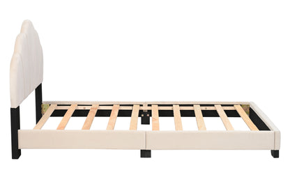 Upholstered Twin Size Platform Bed for Kids, with Slatted Bed Base, No Box Spring Needed, White color, Shell Design