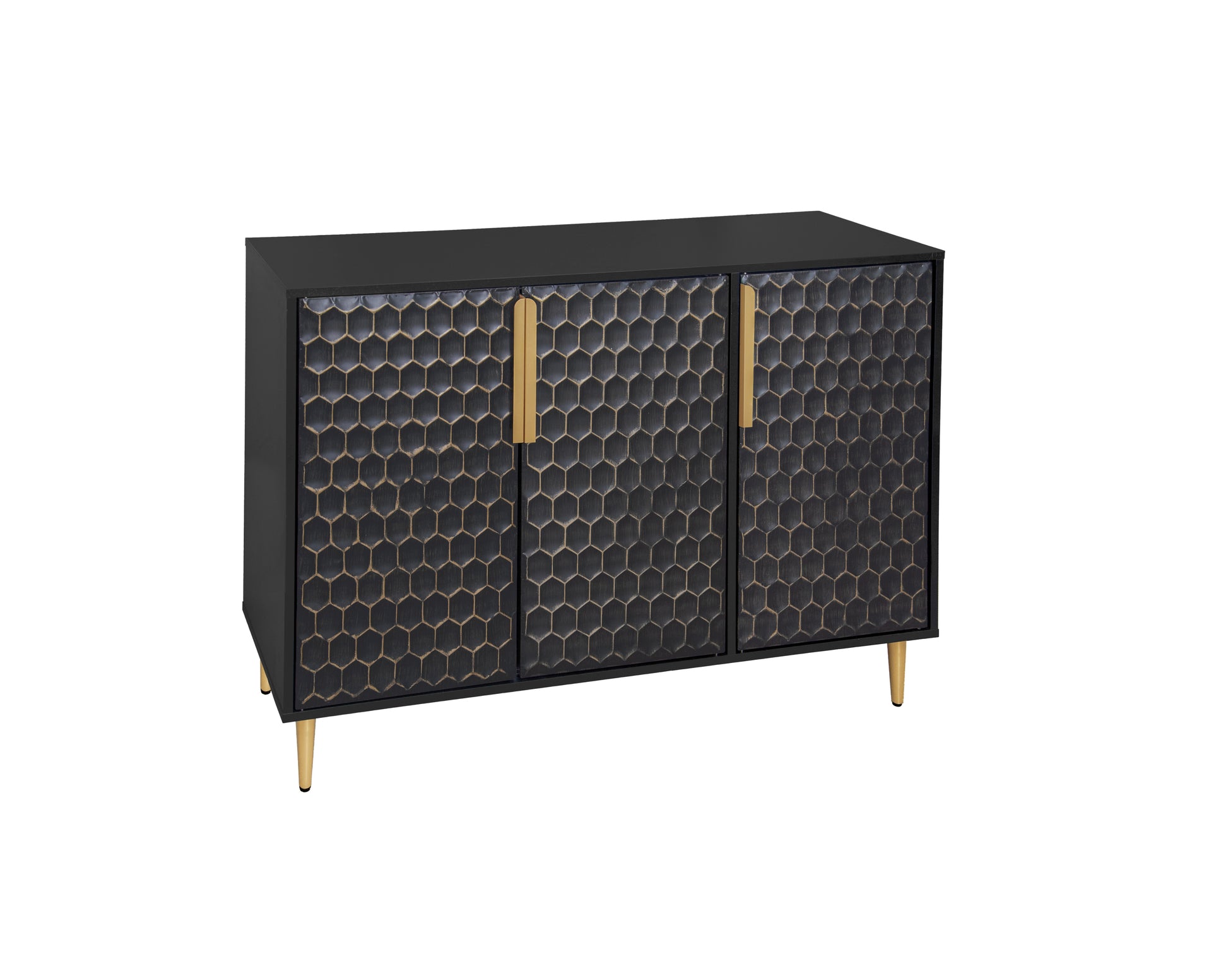 3 Door Storage Cabinet,Buffeet Sideboard with Adjustable Shelves,Honeycomb Seamless Hexagons Pattern Metal Door for Living Room,Dinging Room,Kitchen,Entrance