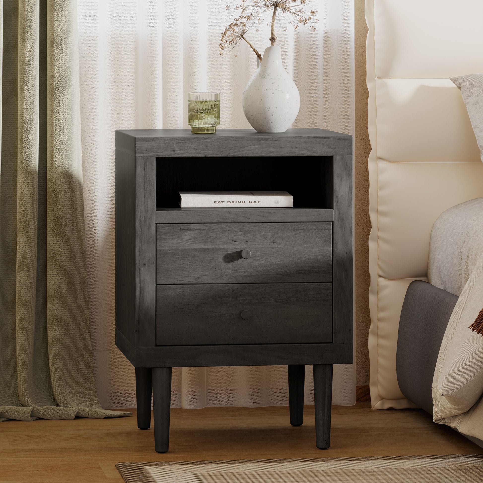 Ashley Modern Nightstand 2-Drawers, Bedside Table