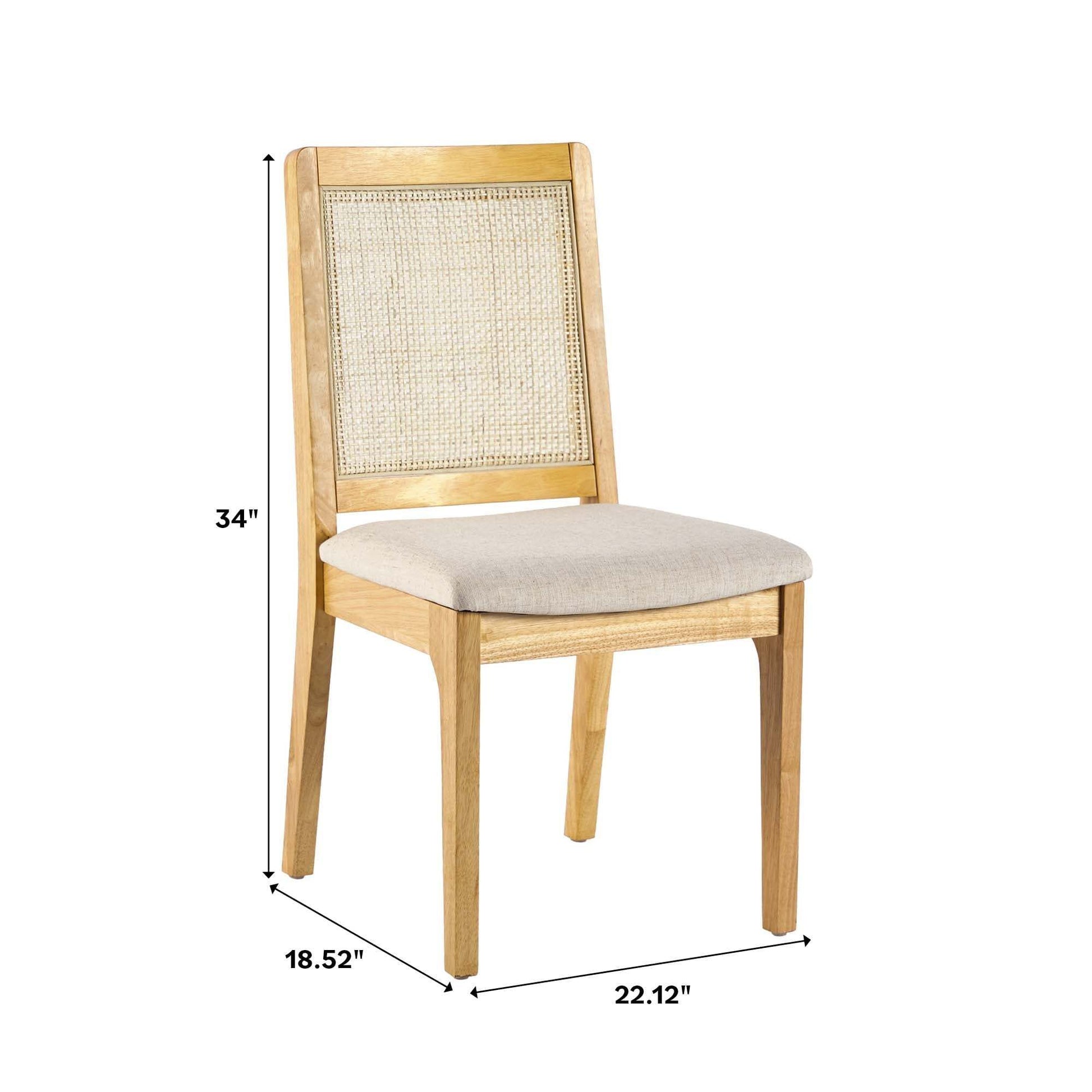 Modern Solid Wood Dining Chair with Rattan Inset Back, Set of 2, Natural