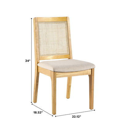 Modern Solid Wood Dining Chair with Rattan Inset Back, Set of 2, Natural