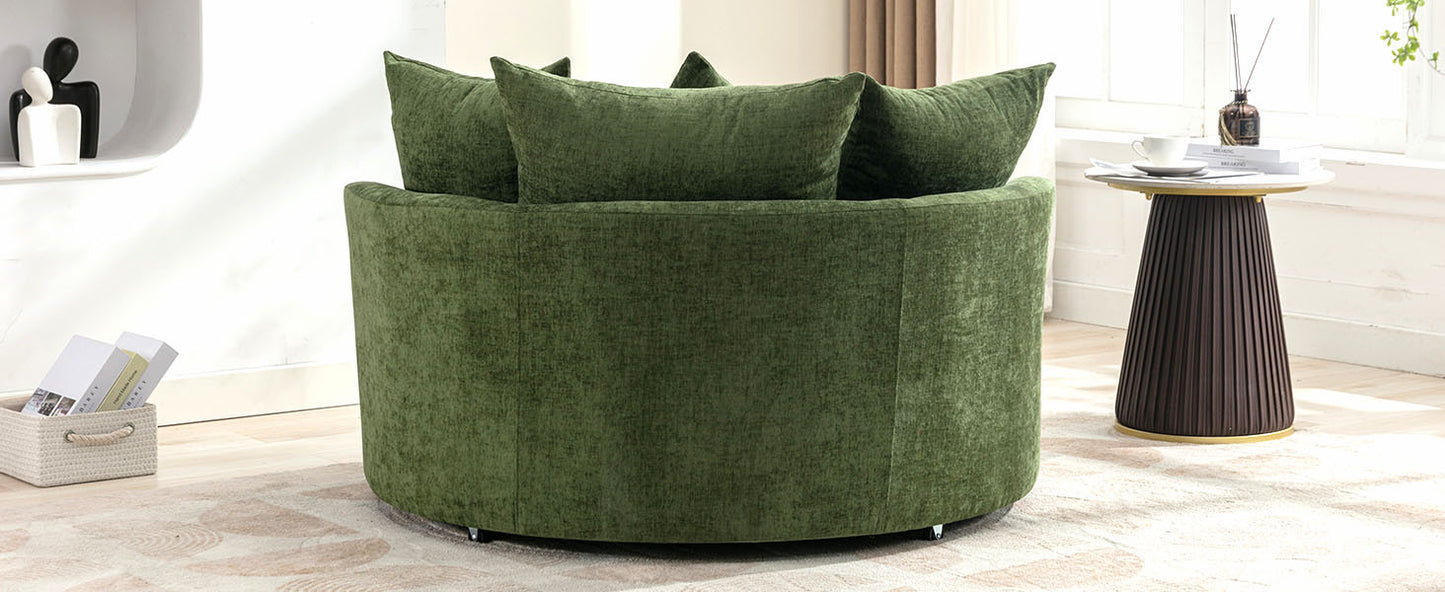 Orisfur. 360° Swivel Accent Barrel Chair with Storage Ottoman & 4 Pillows, Modern Chenille Leisure Chair Round Accent for Living Room, Green