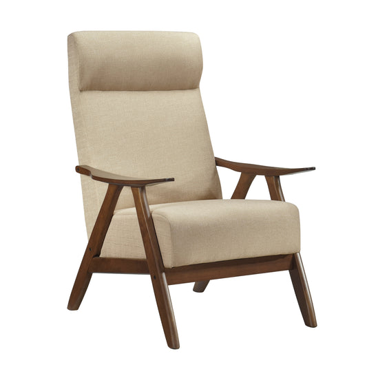 Modern Accent Chair 1pc Light Brown High Back Chair Cushion Seat and Back Walnut Finish Solid Wood Living Room Furniture