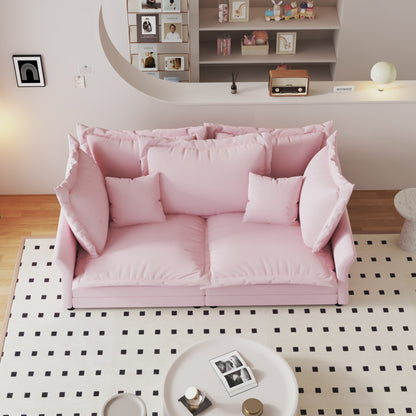 90.55" Modern Comfy Upholstered Sofa Cloud Couch, Deep Seat Couches with Multiple Large Soft Pillows,Convertible Deep Seat Chaise Longue for Living Room Bedroom,Apartment,Office,PINK